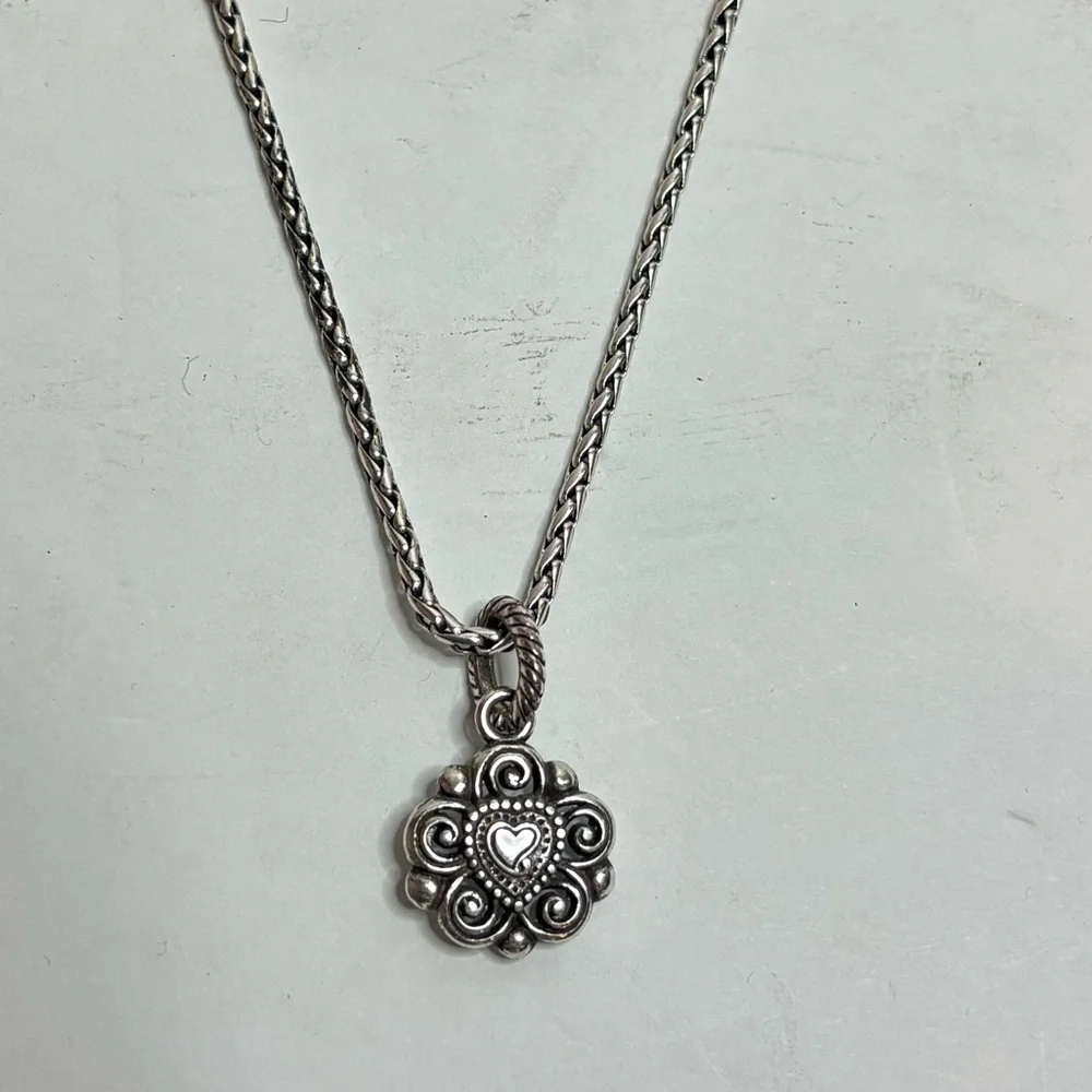 Brighton Silver Woven Chain April Birthstone Reversible Heart Pendant Necklace - Picture 5 of 8